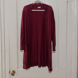 Long Burgundy Cardigan with Pockets